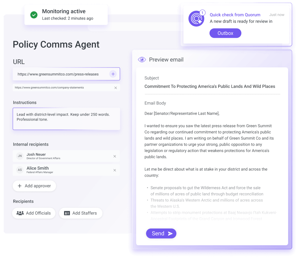Policy Comms Agent turning press releases into legislative-ready outreach