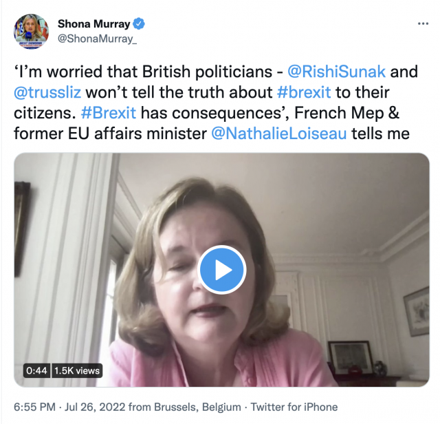 Screenshot of a tweet from Shona Murray