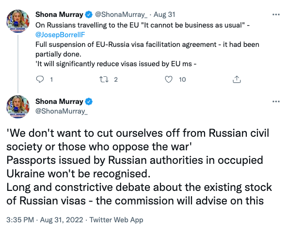 Screenshot of a tweet from Shona Murray