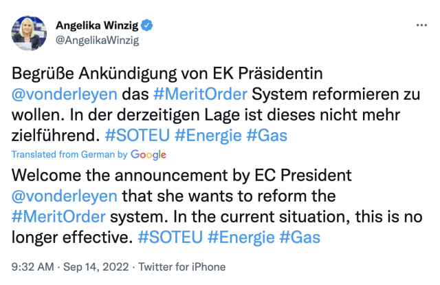 Screenshot of a tweet from Angelika Winzig