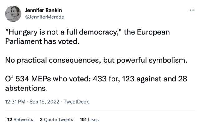 Screenshot of a tweet from Jennifer Rankin