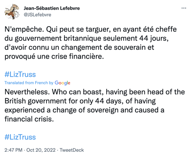 Screenshot of a tweet from Jean-Sebastian Lefebvre