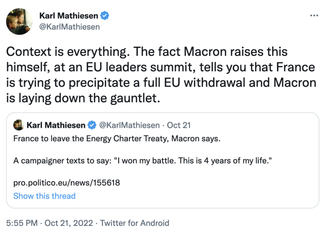 Screenshot of a tweet from Karl Mathiesen