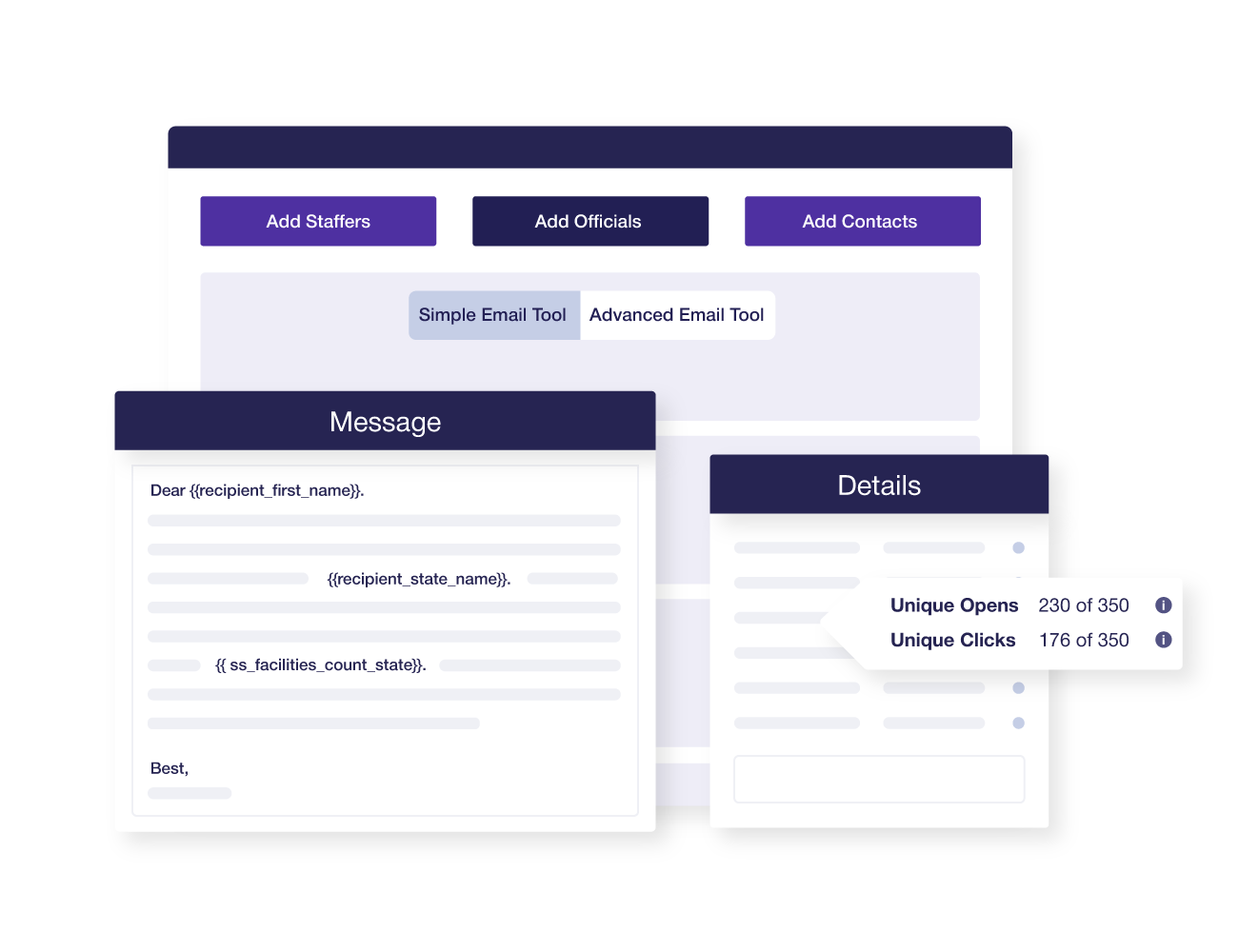 Personalized outreach email tool populated with organization data