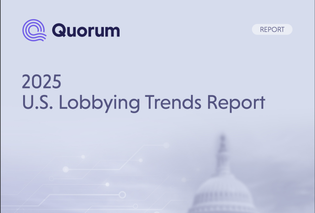 2025 U.S. Lobbying Trends Report cover featuring the Quorum logo with Capitol building silhouette in background