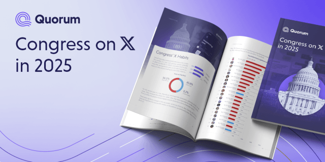 Quorum's Congress on X 2025 report featuring Capitol building imagery and data visualizations with congressional social me...