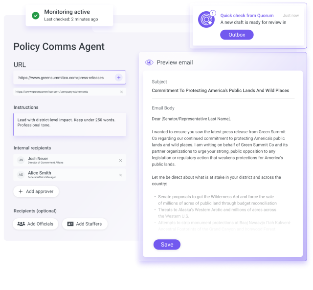 Quorum Launches AI Agent to Turn Company News Into Legislative Outreach
