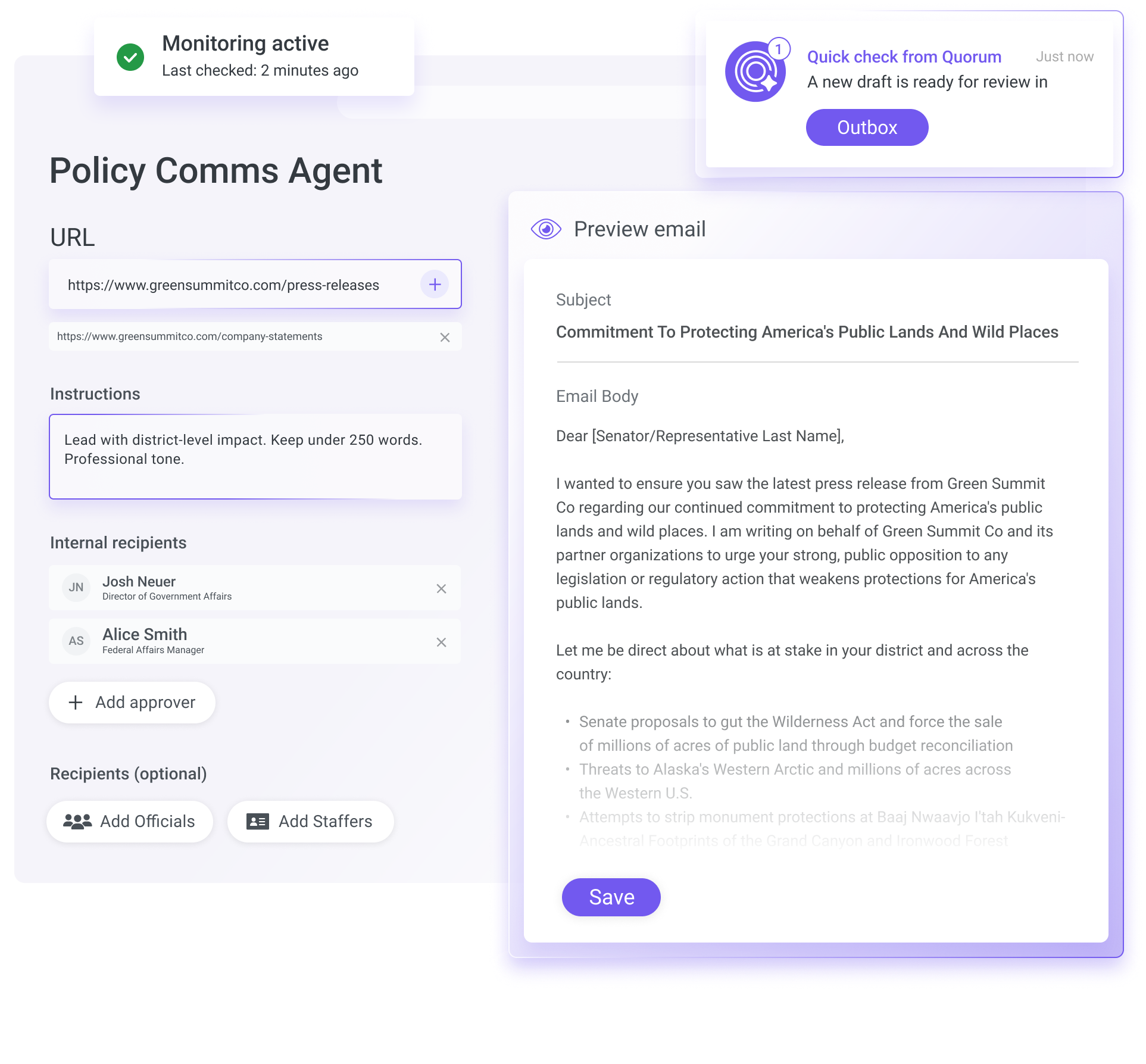 Quorum Launches AI Agent to Turn Company News Into Legislative Outreach