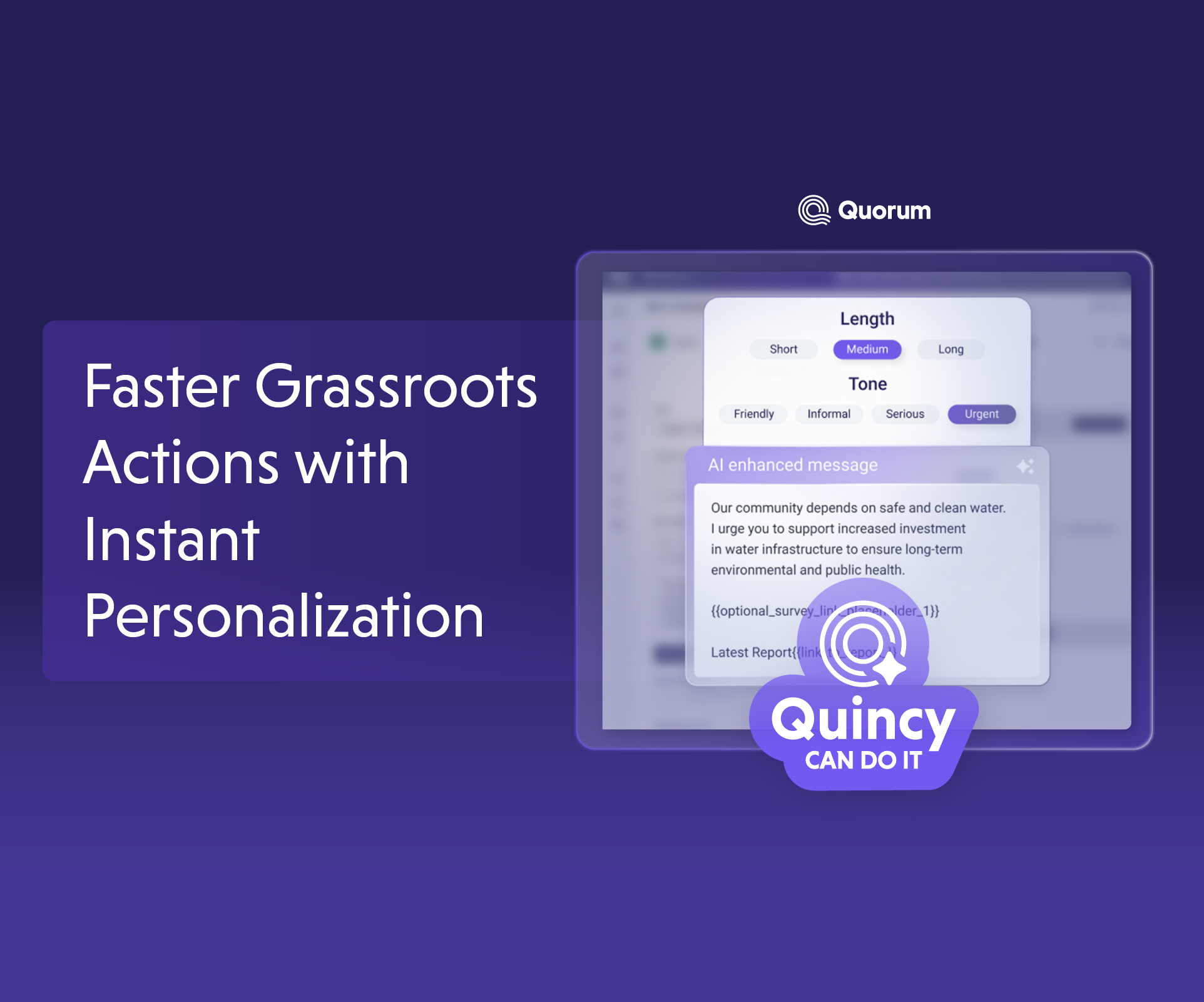 Drive Faster Grassroots Actions with Instant Personalization — Quincy Can Do It