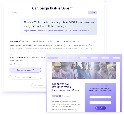 Campaign Builder Agent drafting a Write a Letter campaign