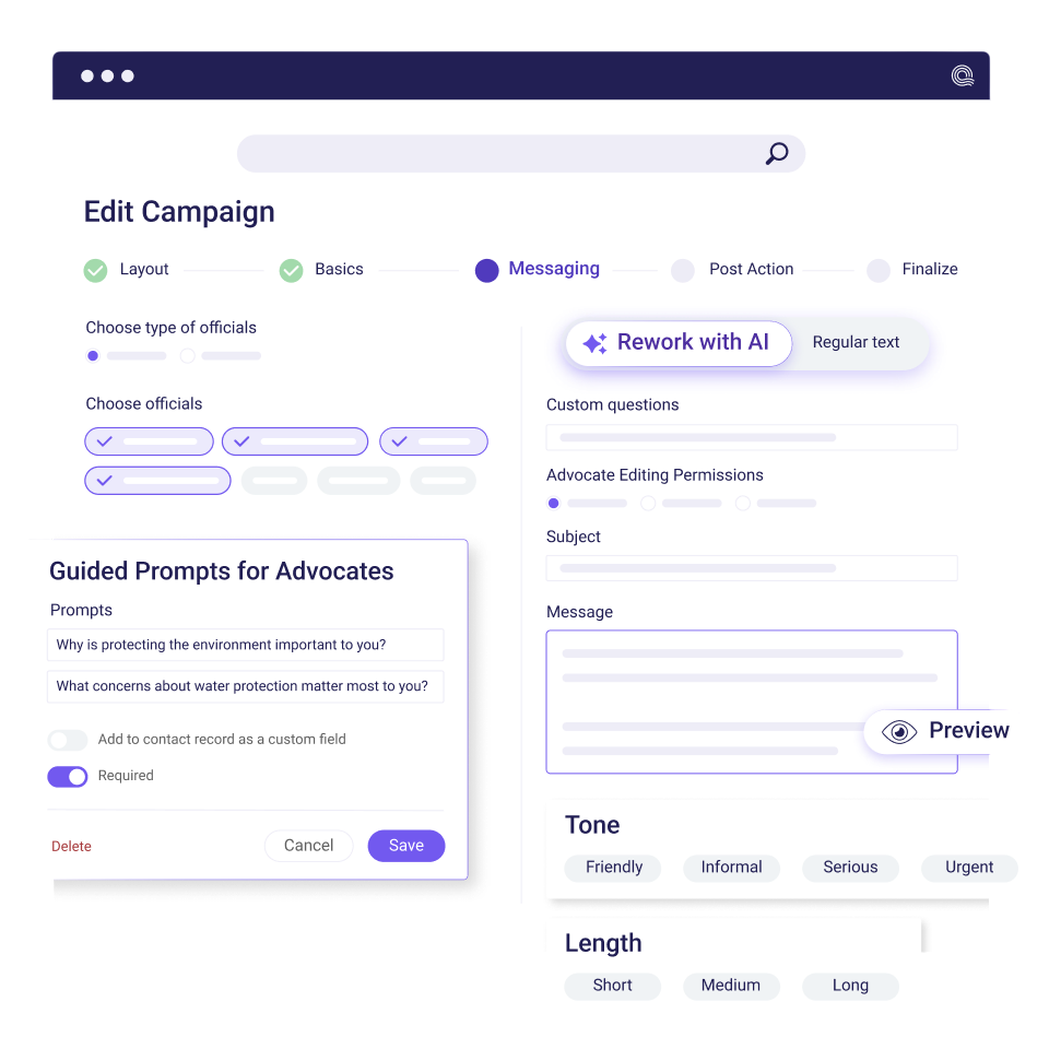 Interactive campaign with AI-enhanced advocate message